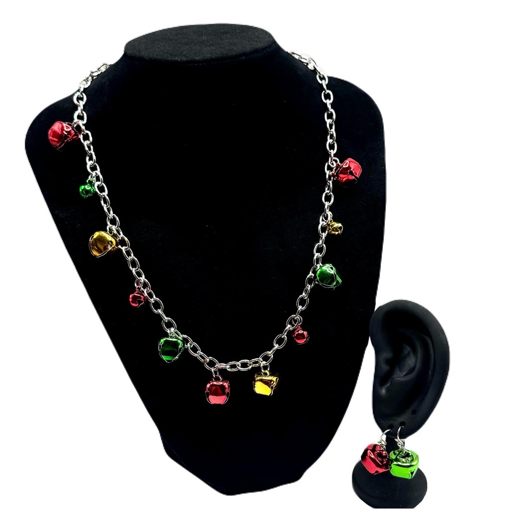 Christmas Holiday Jingle Bell Charm Necklace and Earring Set - NWOT